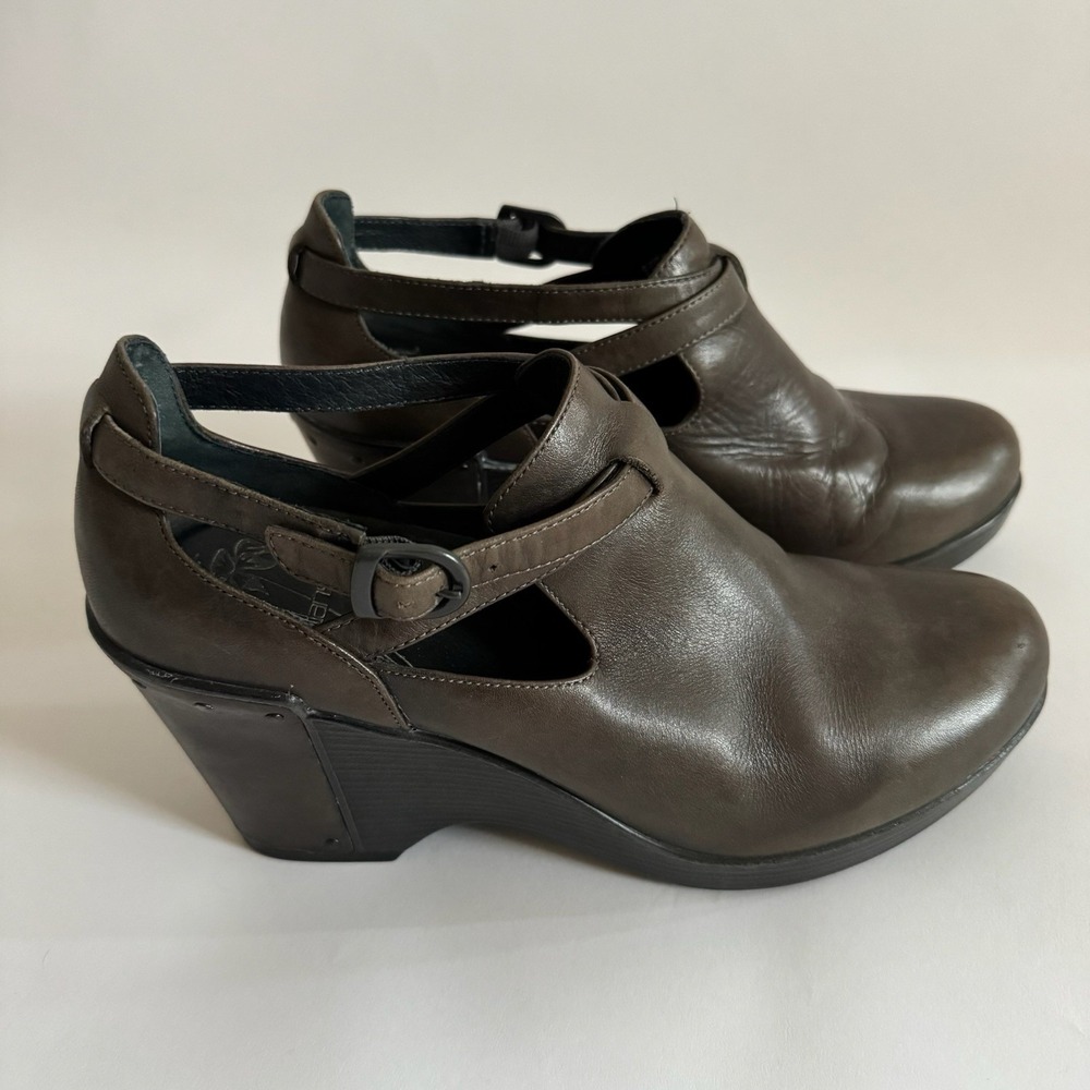 Dansko Franka Brown Leather Wedge EU 41 Comfort Mary Jane Clog Booties US 9.5